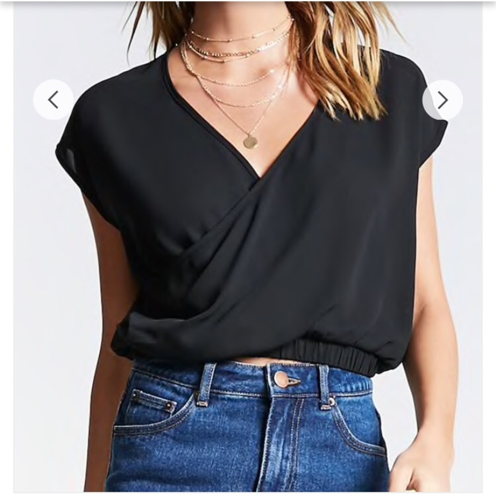 Black surplice crop top